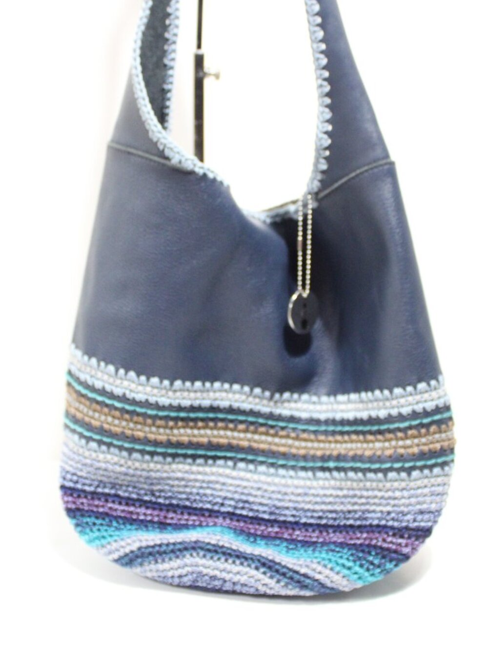 The Sak, Blue Back to Bali Hobo Bag, Half Crochet, with Silver Bag Charm